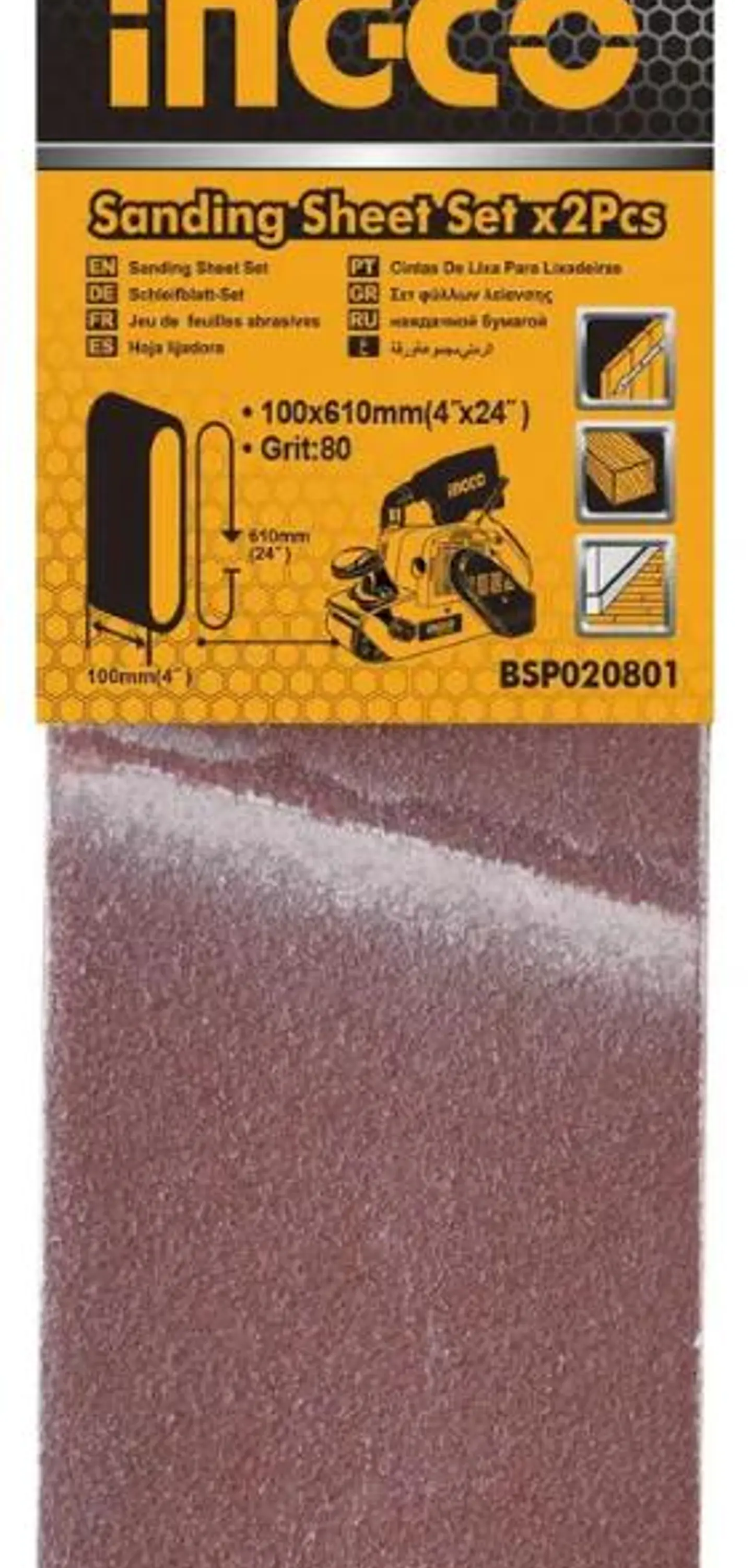 Lijas Banda Ingco Bsp020801 2 Unidades 610x100mm Grano 80 80 2