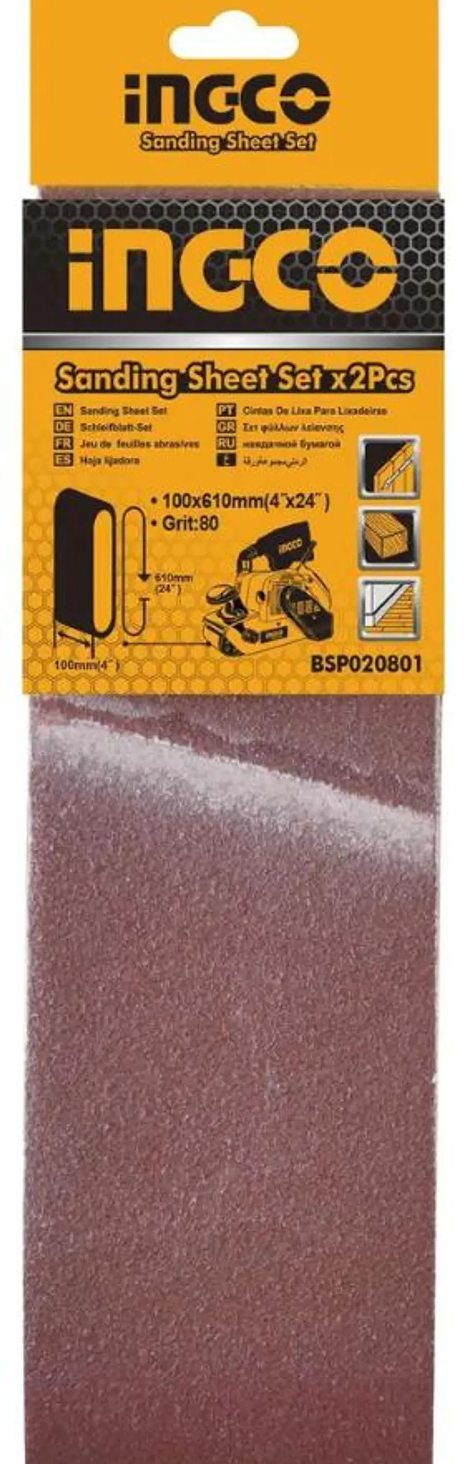 Lijas Banda Ingco Bsp020801 2 Unidades 610x100mm Grano 80 80 2
