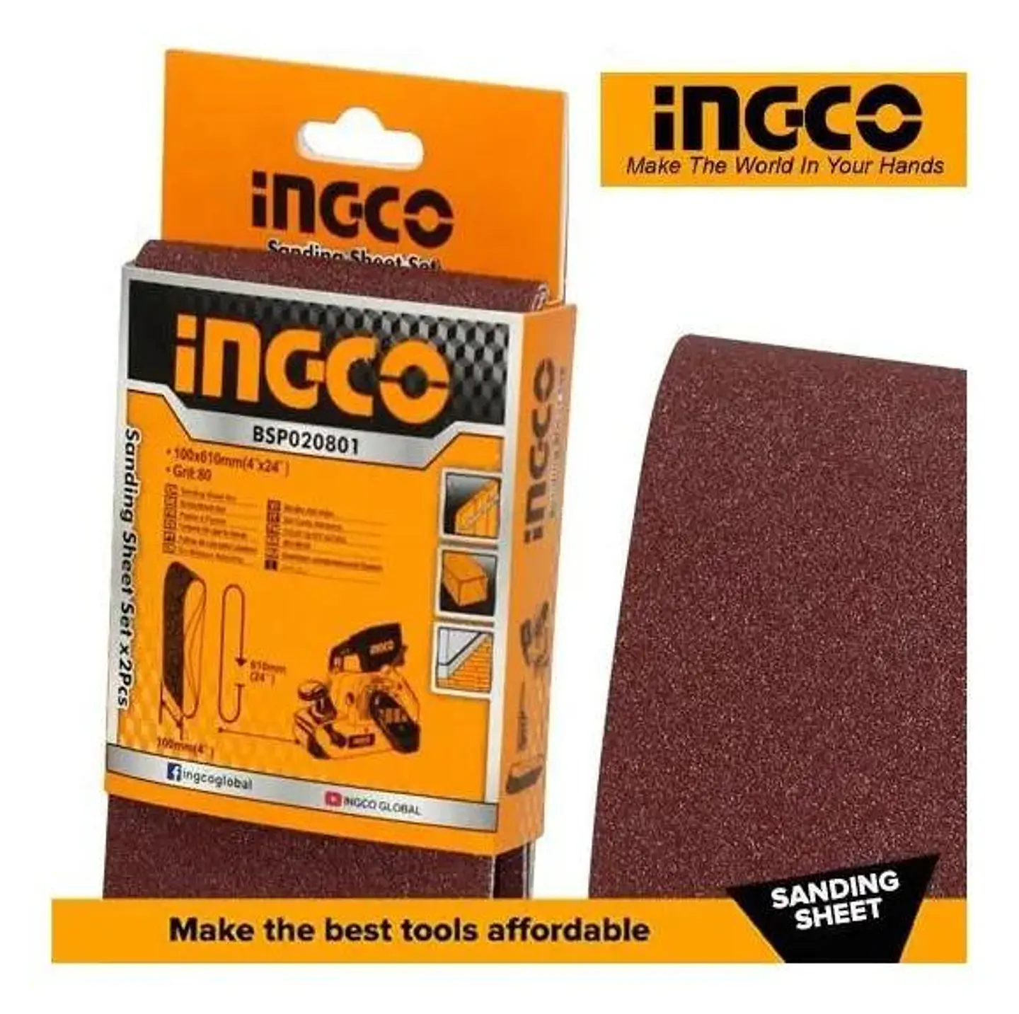Lijas Banda Ingco Bsp020801 2 Unidades 610x100mm Grano 80 80 5