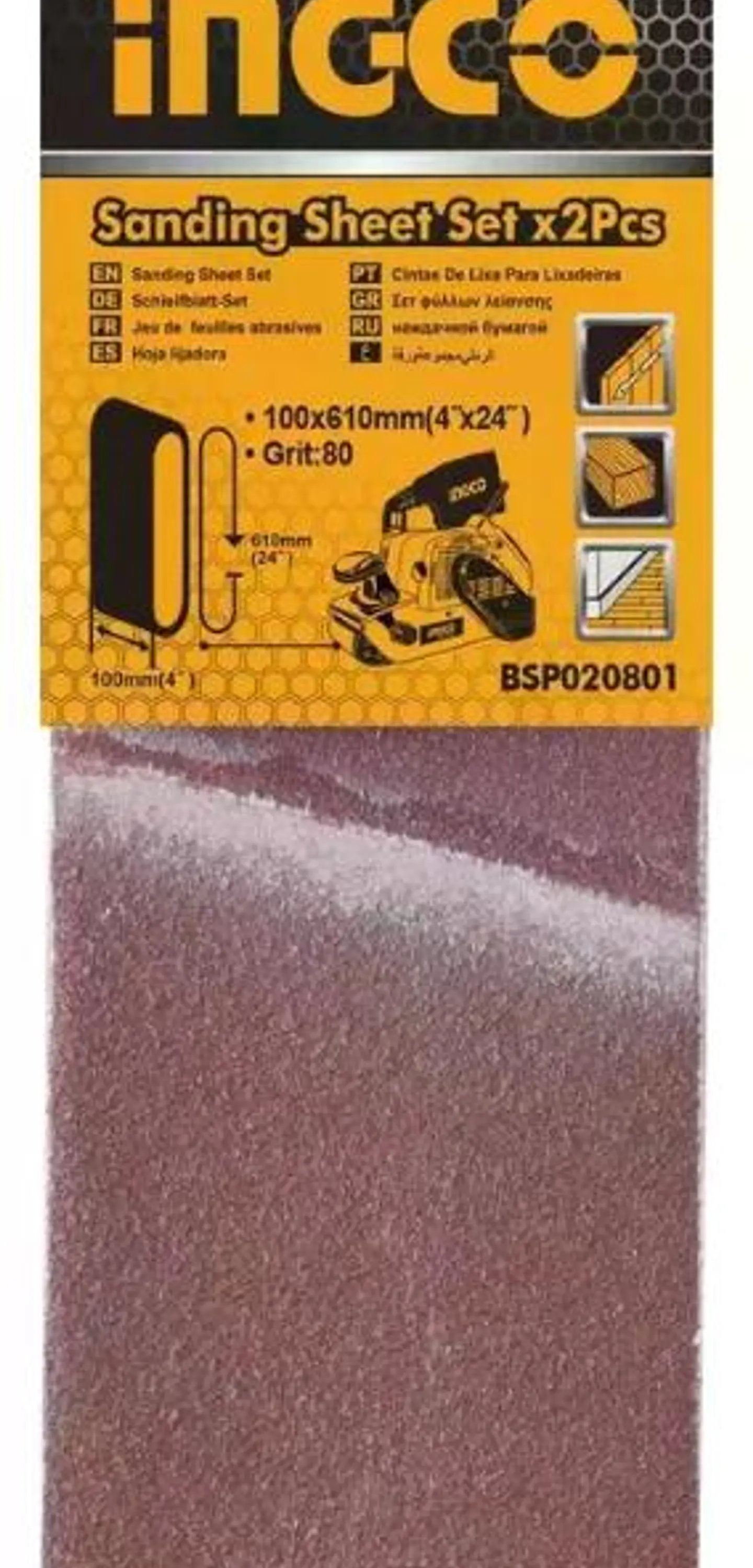 Lijas Banda Ingco Bsp020801 2 Unidades 610x100mm Grano 80 80 7