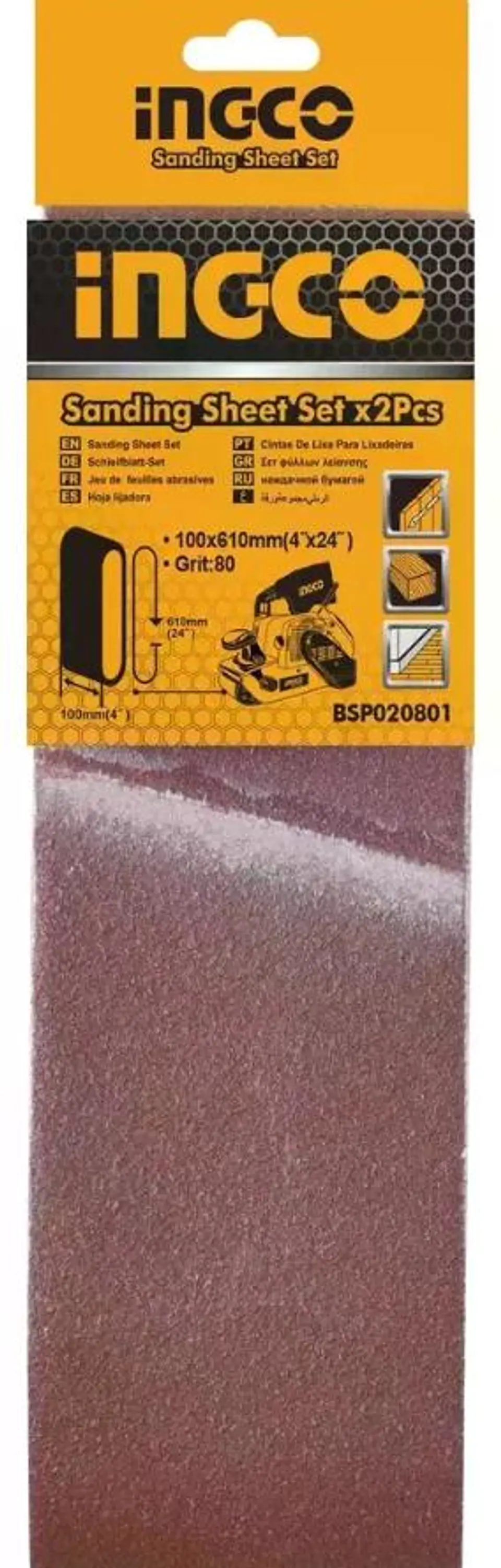 Lijas Banda Ingco Bsp020801 2 Unidades 610x100mm Grano 80 80 7