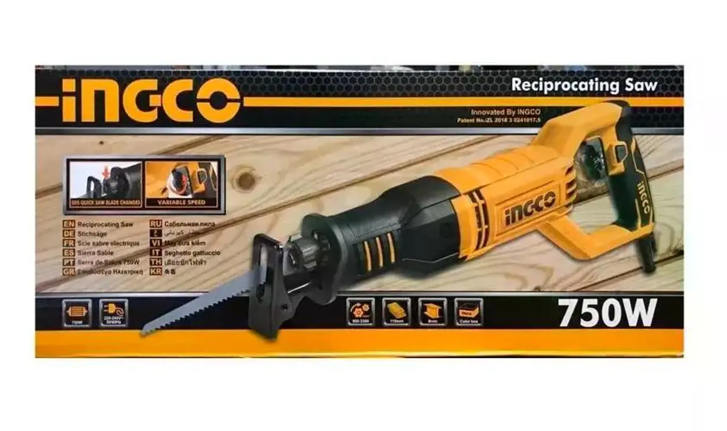Sierra Sable Eléctrica Ingco 750w 3300 Rpm + Sierras + Acces 6