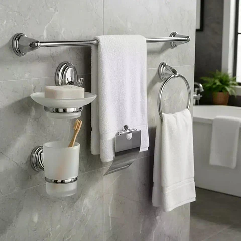 Set Accesorios Baño 6 Piezas Colomba Plateado Cromado