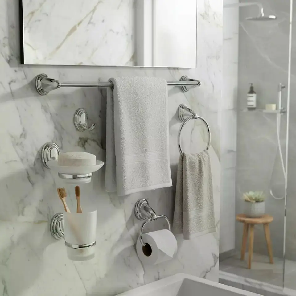 Set Accesorios Baño 6 Piezas Colomba Plateado Cromado 2