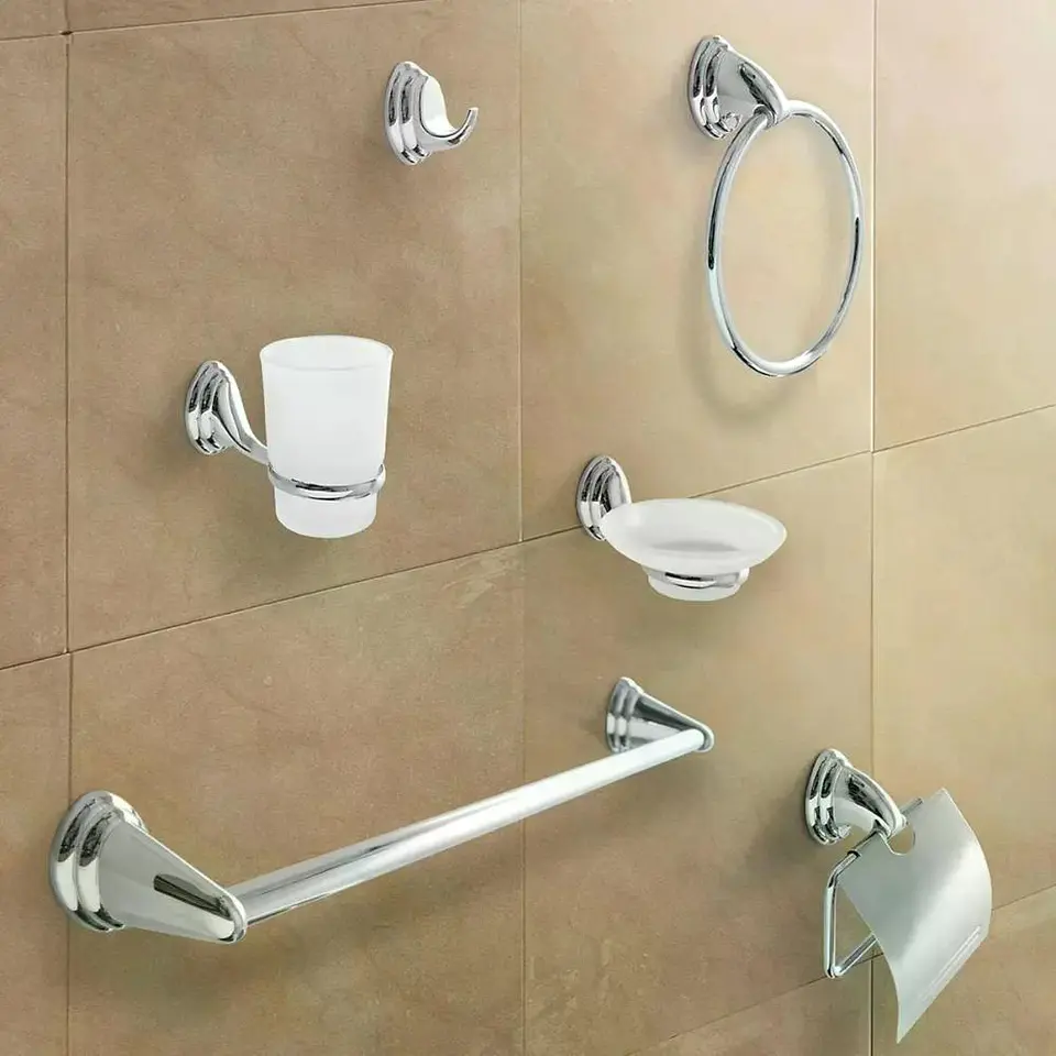 Set Accesorios Baño 6 Piezas Colomba Plateado Cromado 4