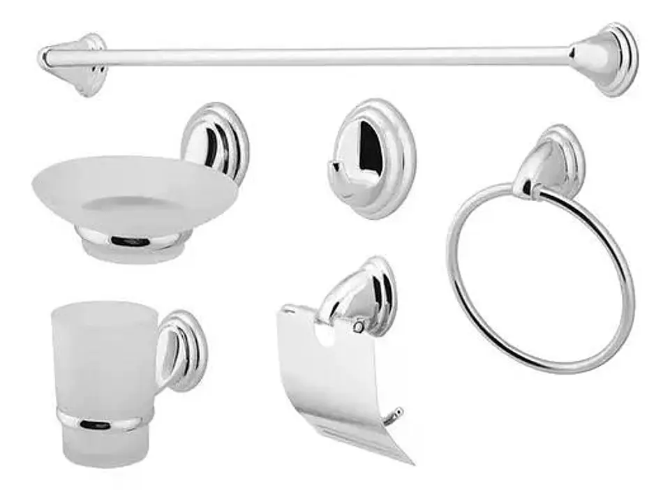 Set Accesorios Baño 6 Piezas Colomba Plateado Cromado 5