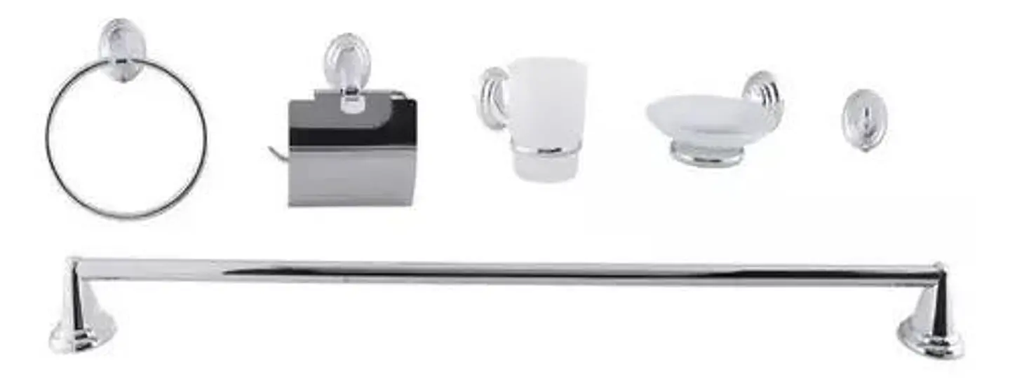 Set Accesorios Baño 6 Piezas Colomba Plateado Cromado 6