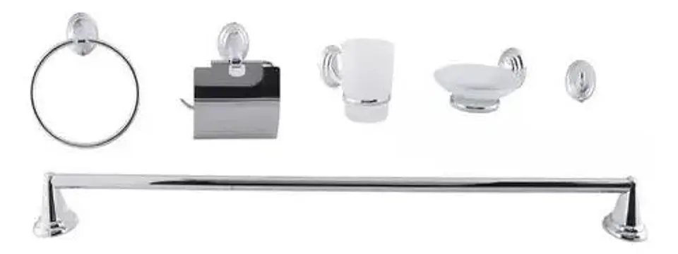 Set Accesorios Baño 6 Piezas Colomba Plateado Cromado 6