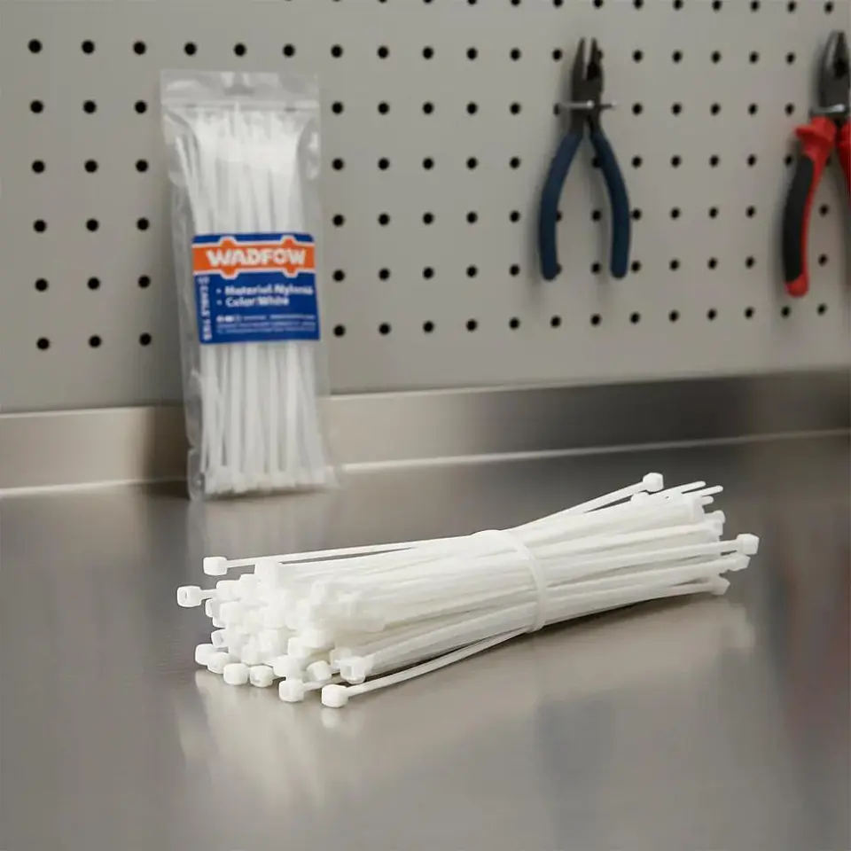Set De 100 Amarras Plasticas Wadfow 4.8x300 Mm 22 Kg Blanco Blanco 1