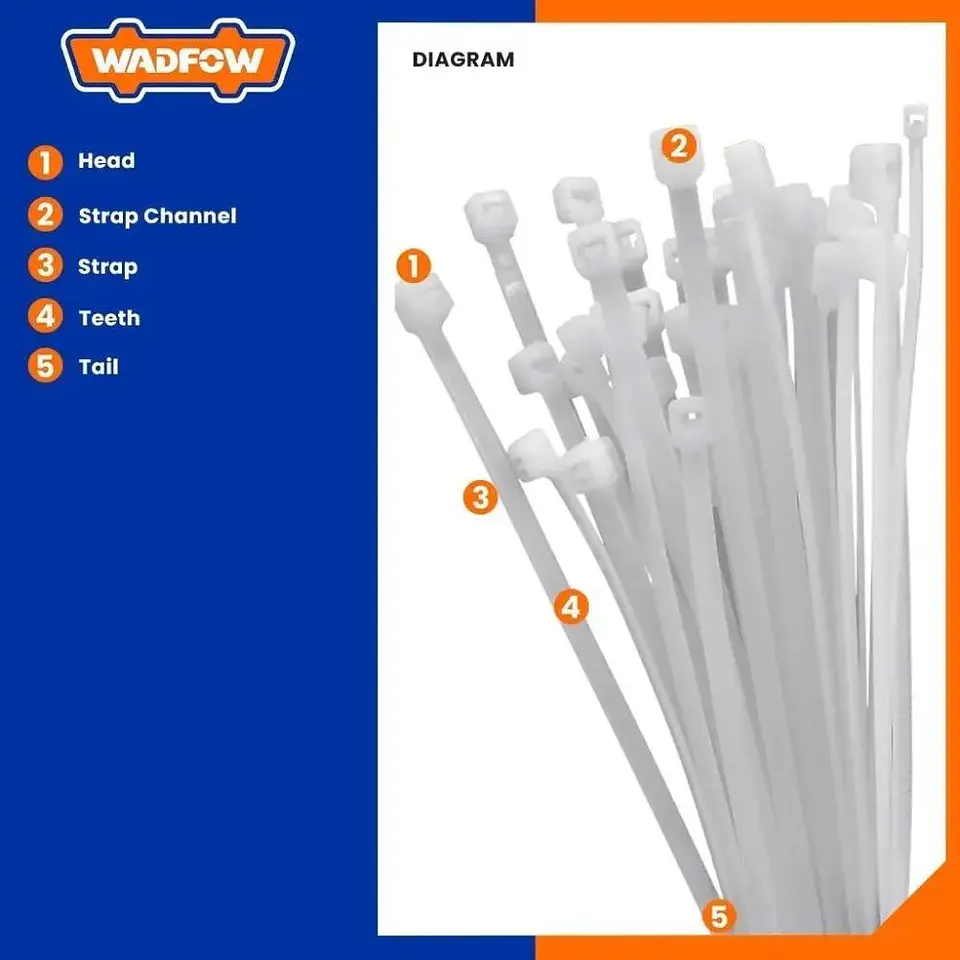 Set De 100 Amarras Plasticas Wadfow 4.8x300 Mm 22 Kg Blanco Blanco 3