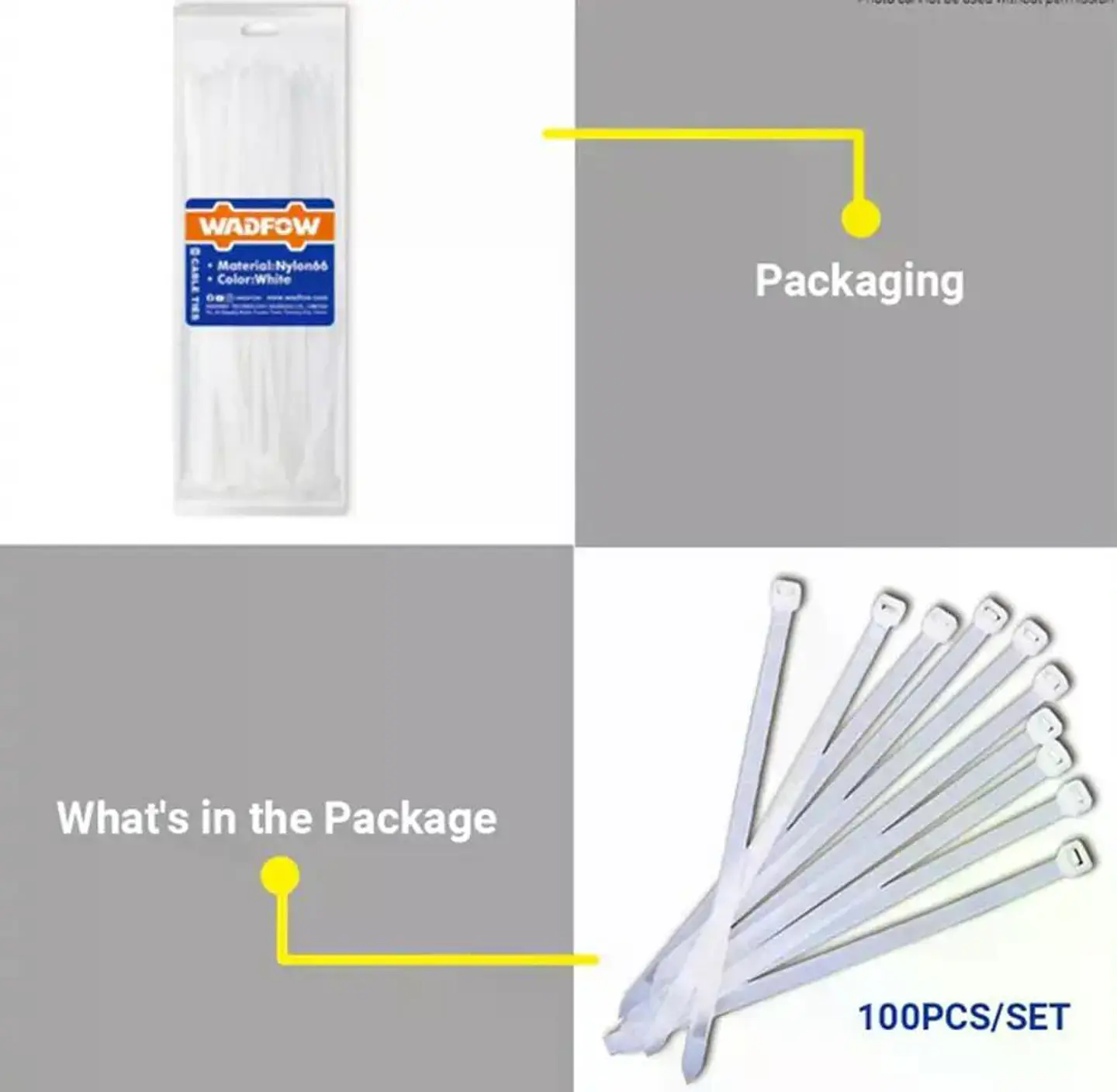 Set De 100 Amarras Plasticas Wadfow 4.8x300 Mm 22 Kg Blanco Blanco 6