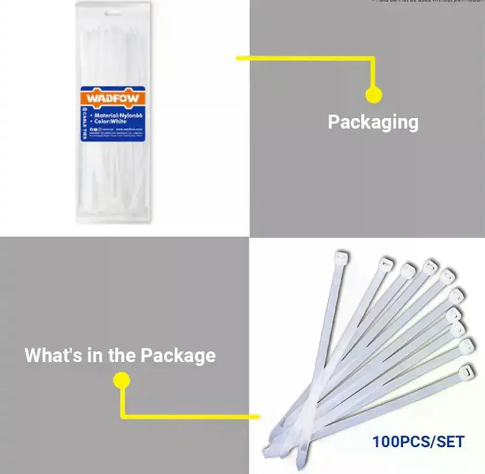 Set De 100 Amarras Plasticas Wadfow 4.8x300 Mm 22 Kg Blanco Blanco 6