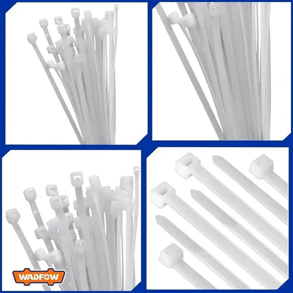 Set De 100 Amarras Plasticas Wadfow 7.2x400 Mm 45 Kg 4-105mm Blanco 4