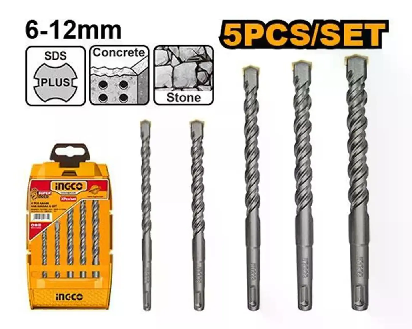 Set Brocas Sds Plus Para Concreto 5 Piezas Industrial 6-12mm 2