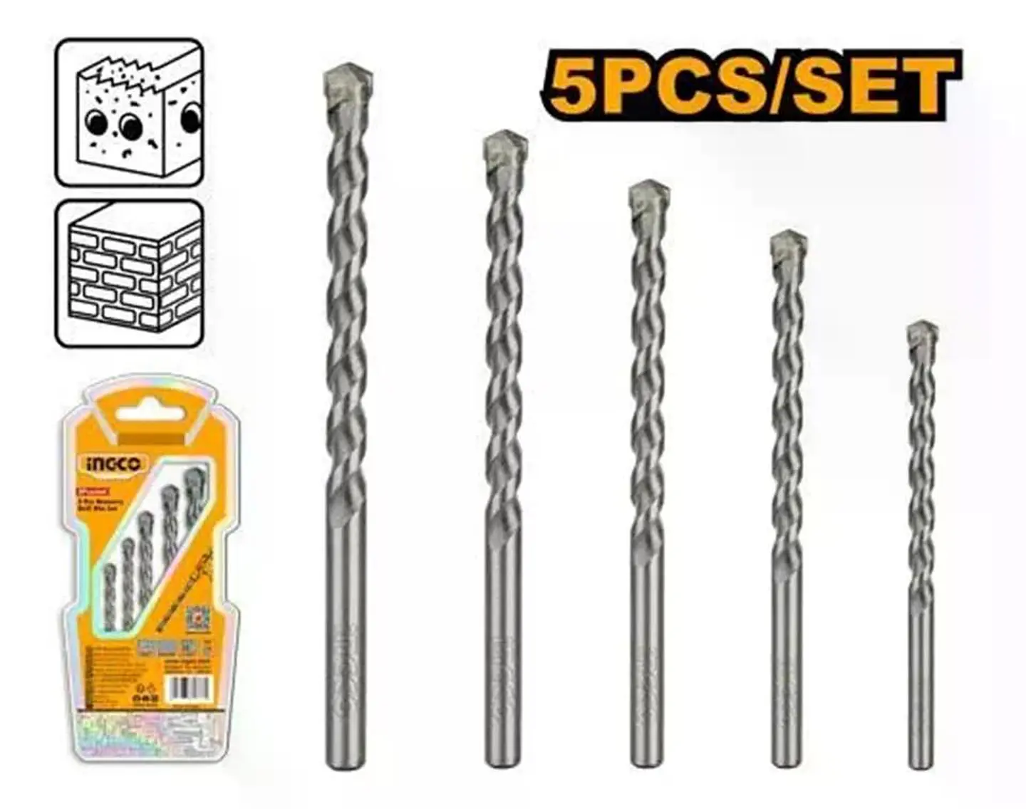 Set Brocas Para Concreto Cemento Ladrillo 5 Pz 4-10 Mm Ingco 2