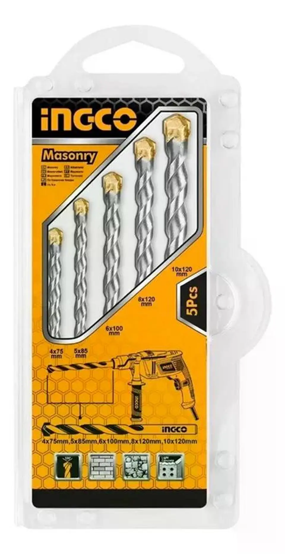 Set Brocas Para Concreto Cemento Ladrillo 5 Pz 4-10 Mm Ingco 6