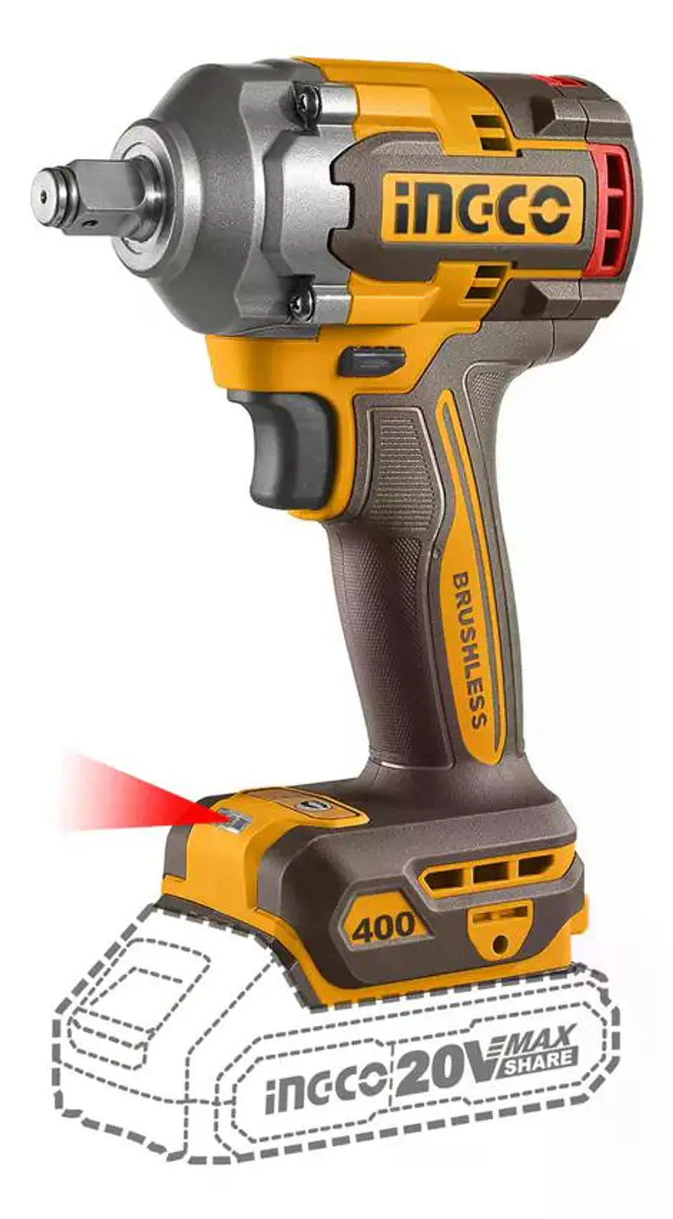 Pistola Llave De Impacto Bl 20v 400 Nm 1/2 Ingco Ciwli20401 Naranja 20v 50 Hz / 60 Hz 7