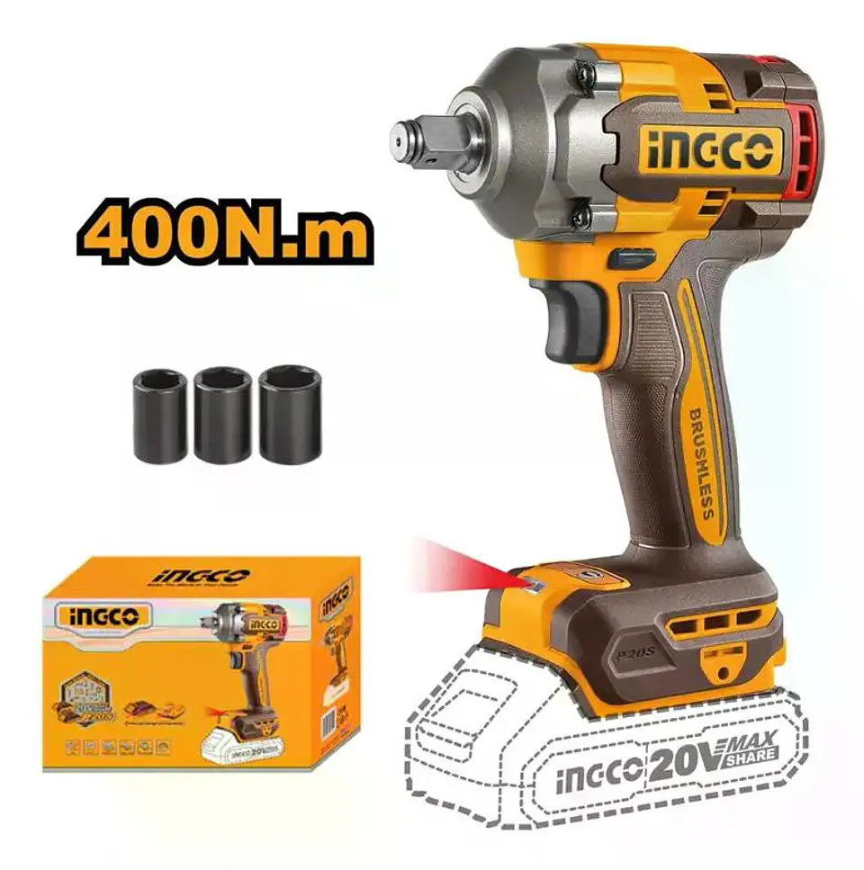 Pistola Llave De Impacto Bl 20v 400 Nm 1/2 Ingco Ciwli20401 Naranja 20v 50 Hz / 60 Hz 10