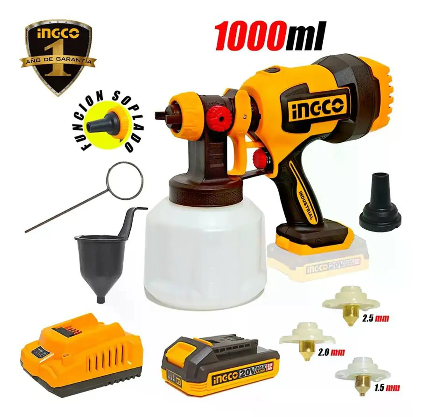 Pistola Para Pintar Inalambrica Ingco 20v Pulveriza +bat+car Marrón Oscuro 4