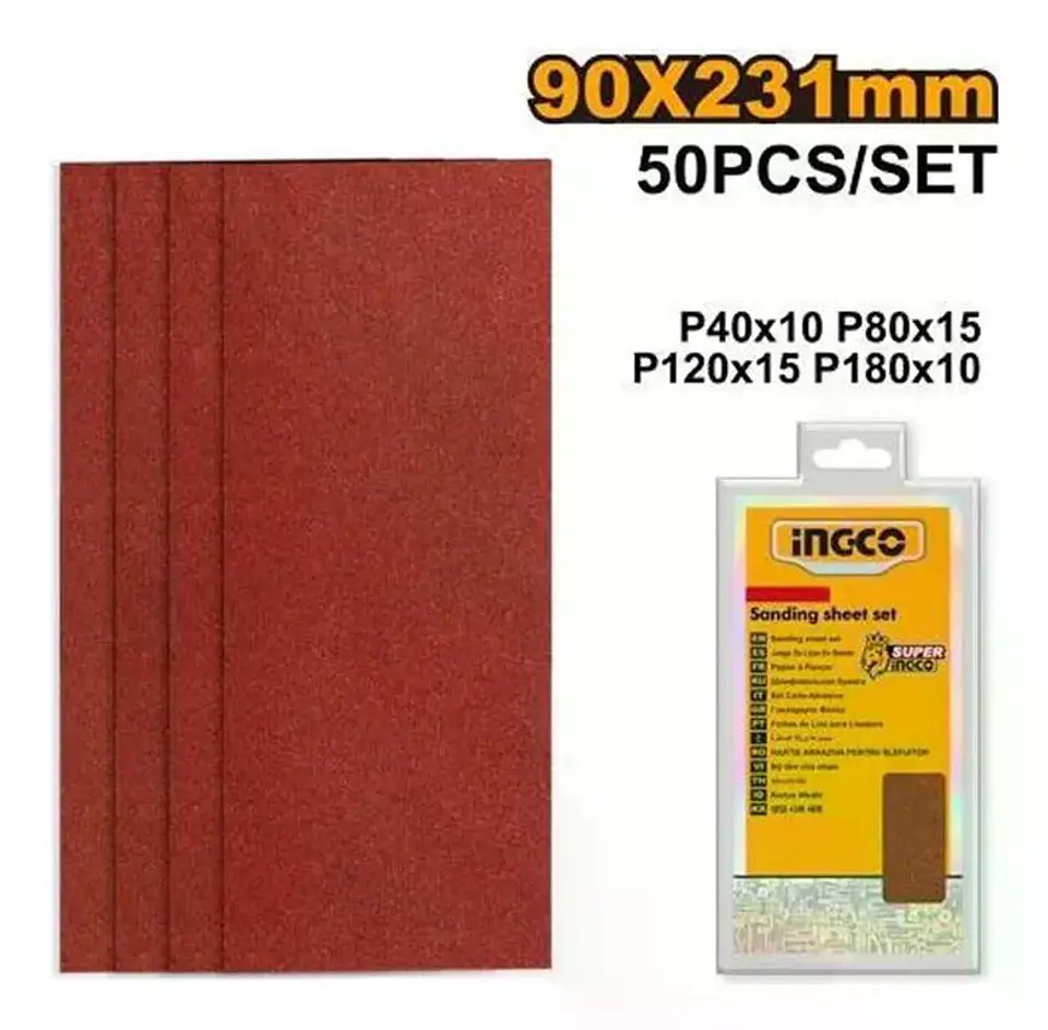 Set 50 Lijas P40 P80 P120 P180 Ingco 90x231 Mm Akfs2401012 0 3