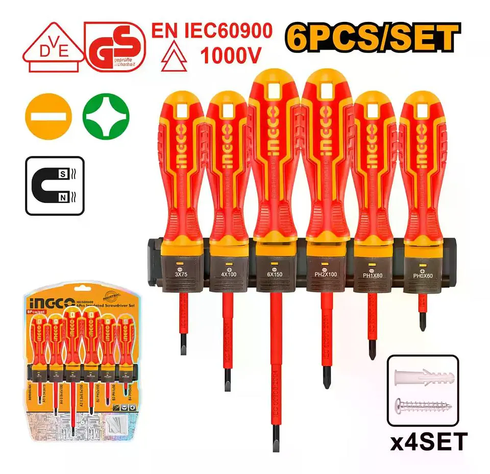 Set Destornilladores Electricos Aislado 6pcs Ingco Hkisd0608 16
