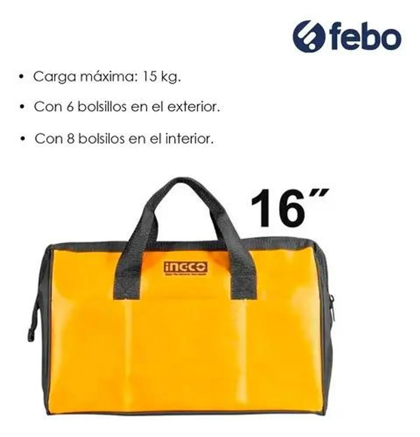 Bolso De Herramientas Ingco 14 Bolsillos 16 Pulgadas 15 Kg  Marrón Oscuro 14