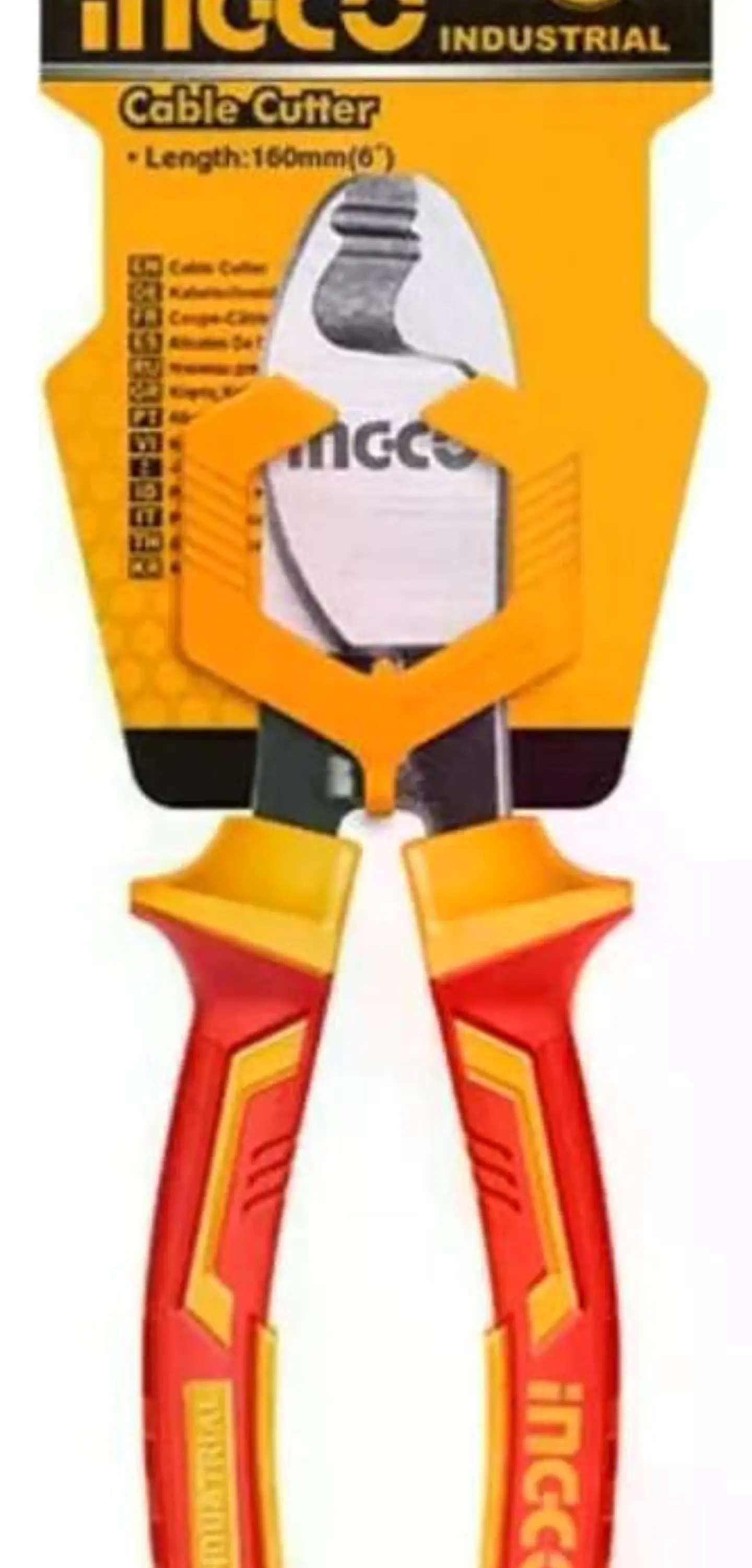 Alicate Corta Cables Aislado 6 Pulgadas Ingco Industrial  Amarillo Y Rojo 10