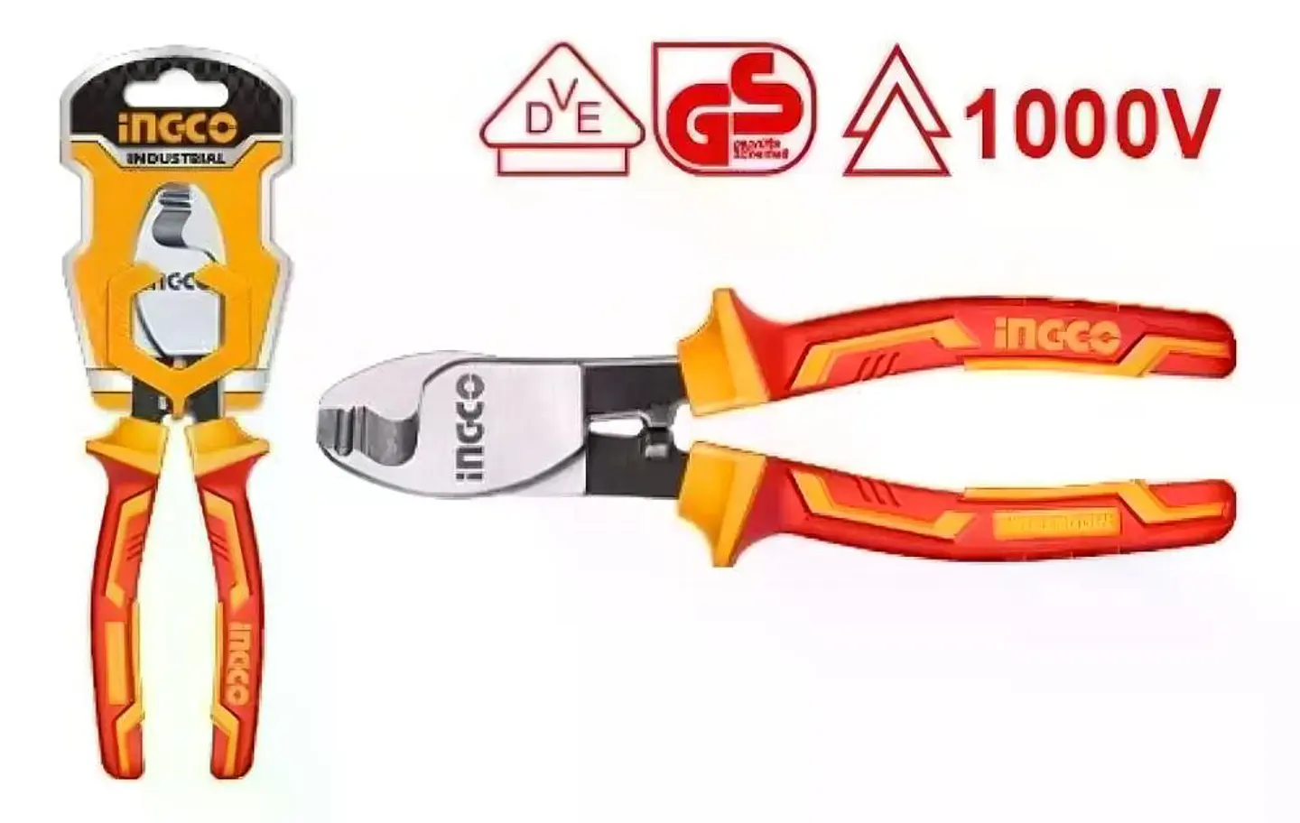 Alicate Corta Cables Aislado 6 Pulgadas Ingco Industrial  Amarillo Y Rojo 12