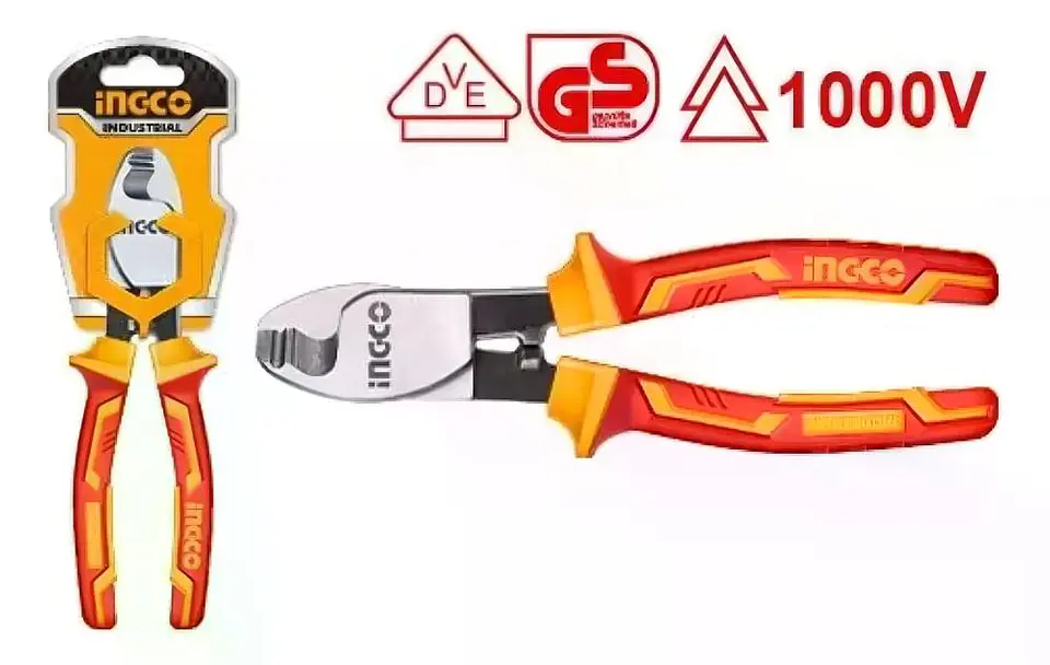 Alicate Corta Cables Aislado 6 Pulgadas Ingco Industrial  Amarillo Y Rojo 12