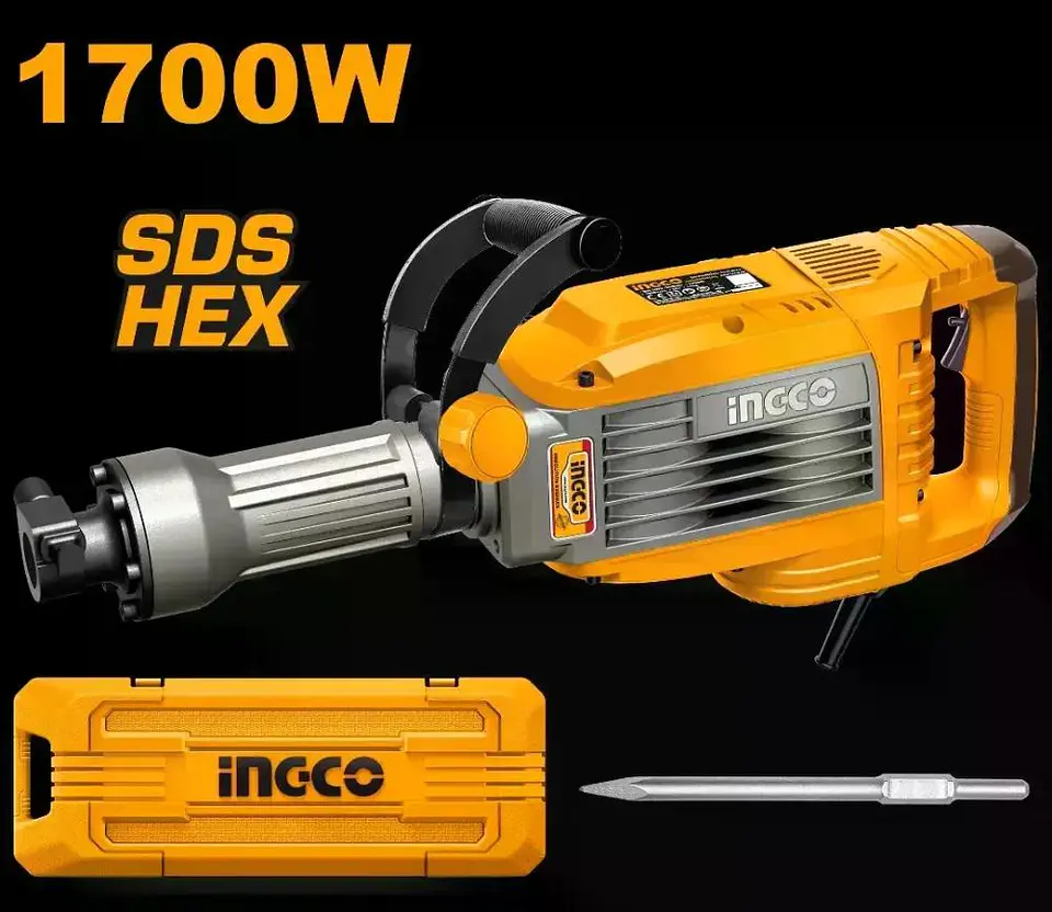 Martillo Demoledor Industrial Ingco 1700w Sds Hex 50 Joules Plateado 13