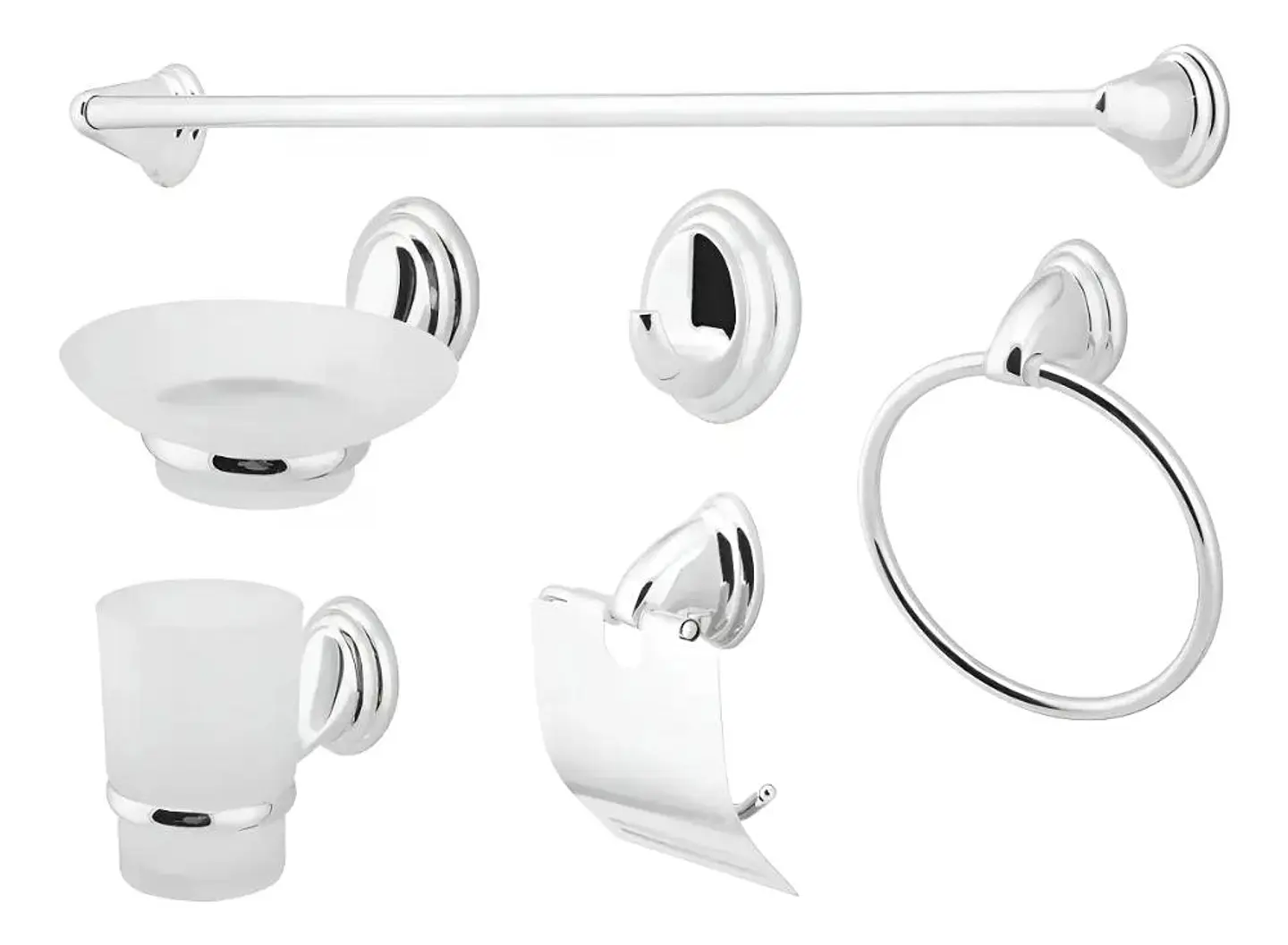 Set Accesorios Baño 6 Piezas Colomba Plateado Cromado 7