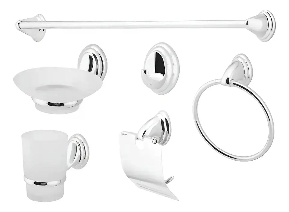 Set Accesorios Baño 6 Piezas Colomba Plateado Cromado 7