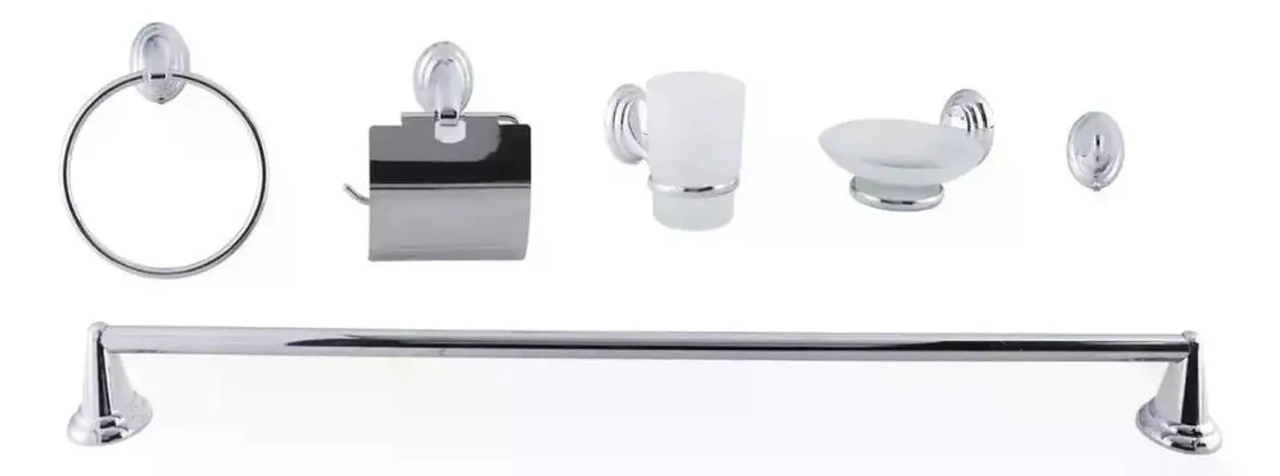 Set Accesorios Baño 6 Piezas Colomba Plateado Cromado 8