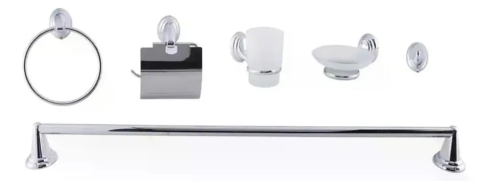 Set Accesorios Baño 6 Piezas Colomba Plateado Cromado 8