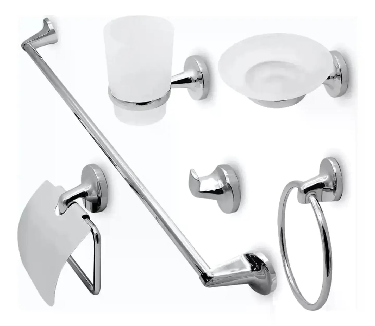 Set Accesorios Baño 6 Piezas Colomba Plateado Cromado 9