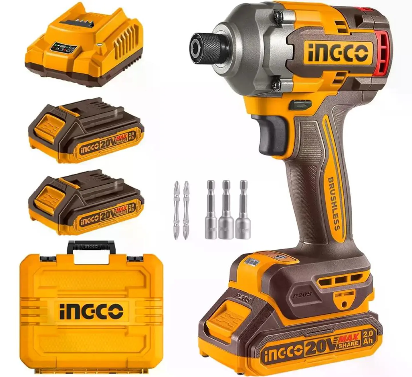 Atornillador De Impacto Bl 285 Nm Ingco + 2 Bat Cirli2028 Naranja 20v 9