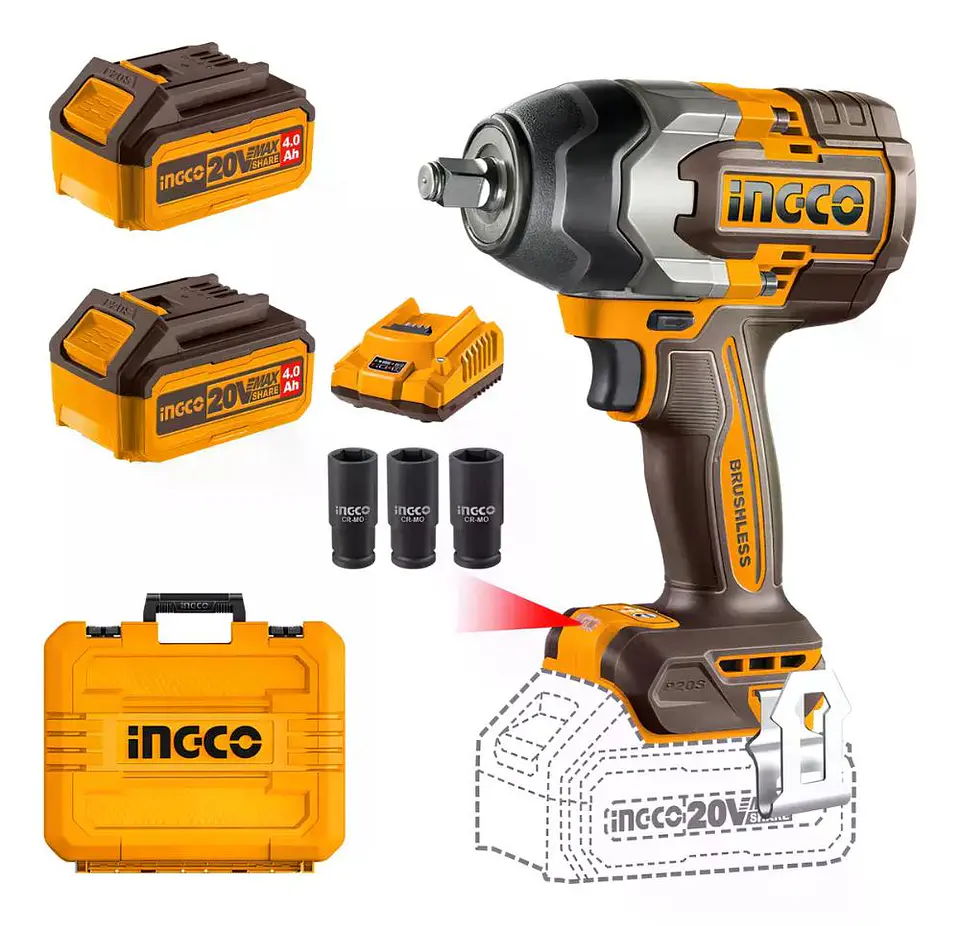 Llave Pistola Impacto Ingco Bl 1/2 20v 850nm 2bat Ciwli2085 Naranja Claro 220v 50hz/60hz 11