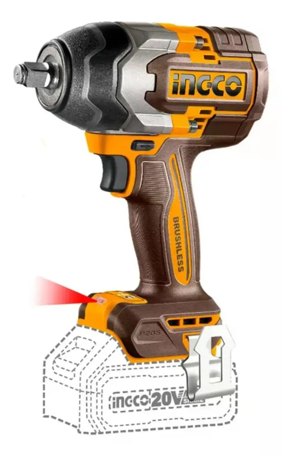 Llave Pistola Impacto Ingco Bl 1/2 20v 850nm 2bat Ciwli2085 Naranja Claro 220v 50hz/60hz 12