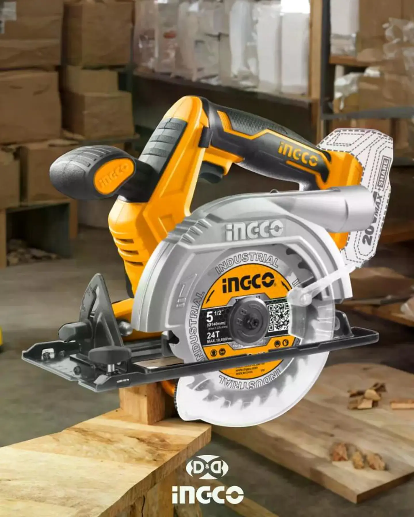 Sierra Circular Inalambrica Ingco 20v 140 Mm Indus Csli1401 Naranja Claro 50 Hz 13