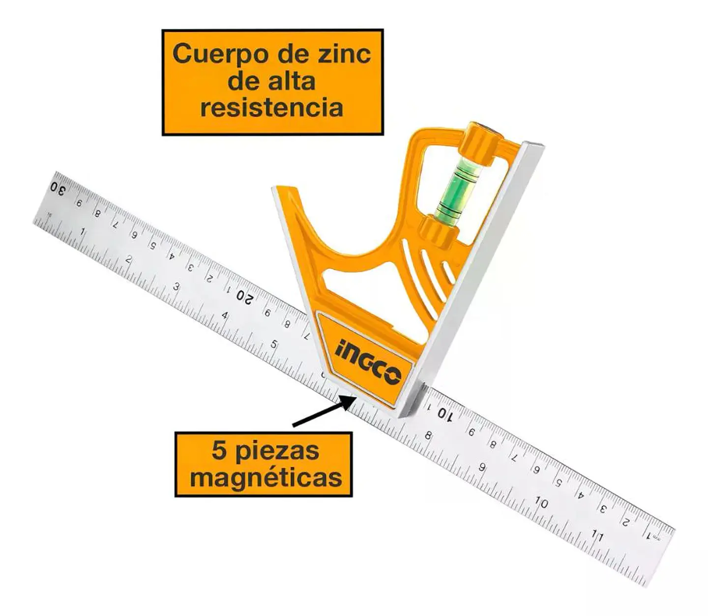 Escuadra De Combinación Magnética Ingco 300mm Naranja Naranja Oscuro 12