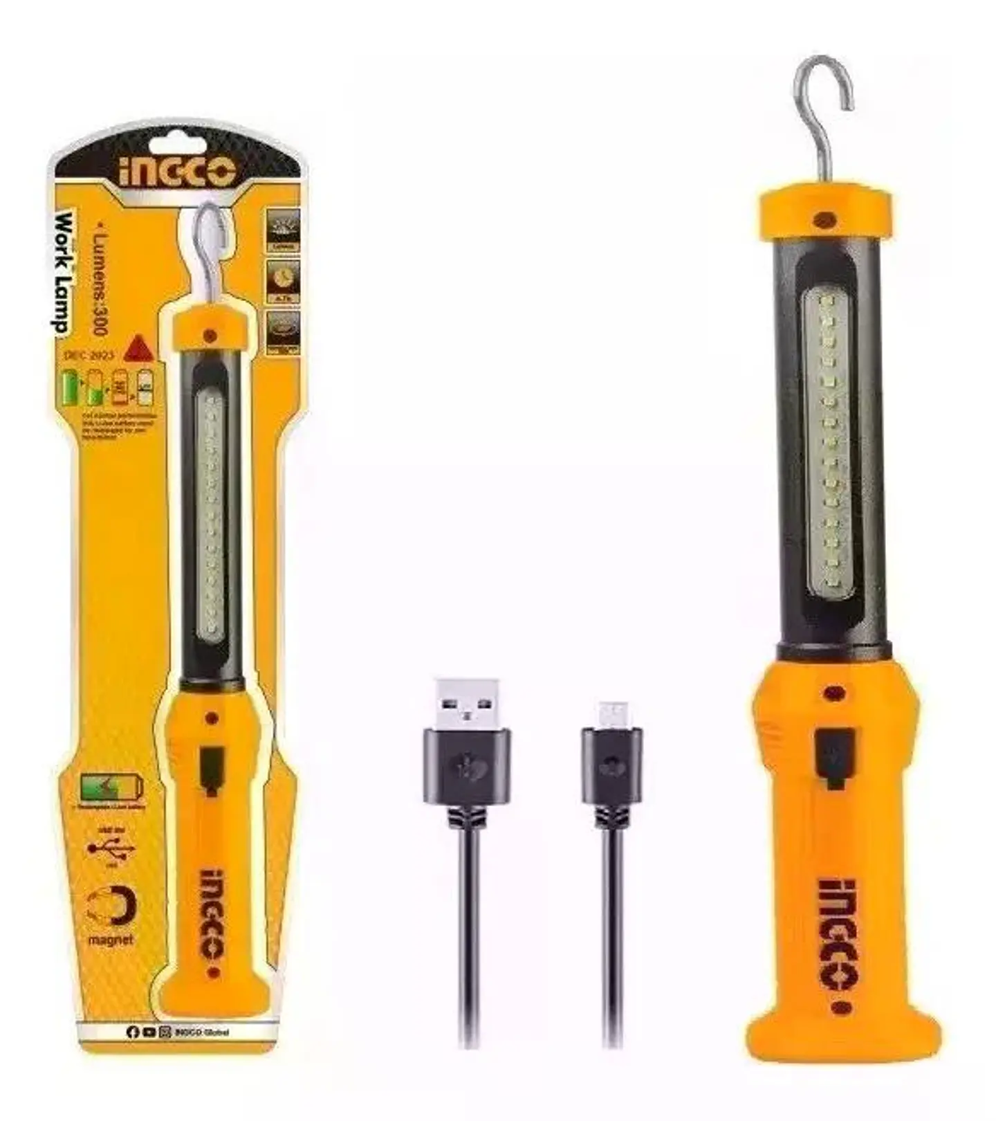 Linterna Lámpara De Trabajo Led Ingco Recargable 300 Lm Blanco 7