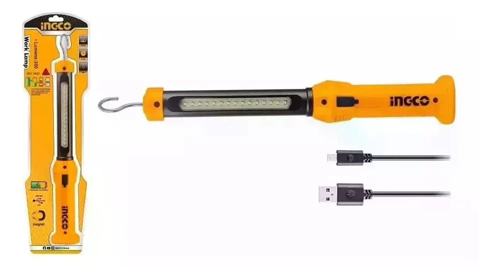 Linterna Lámpara De Trabajo Led Ingco Recargable 300 Lm Blanco 8