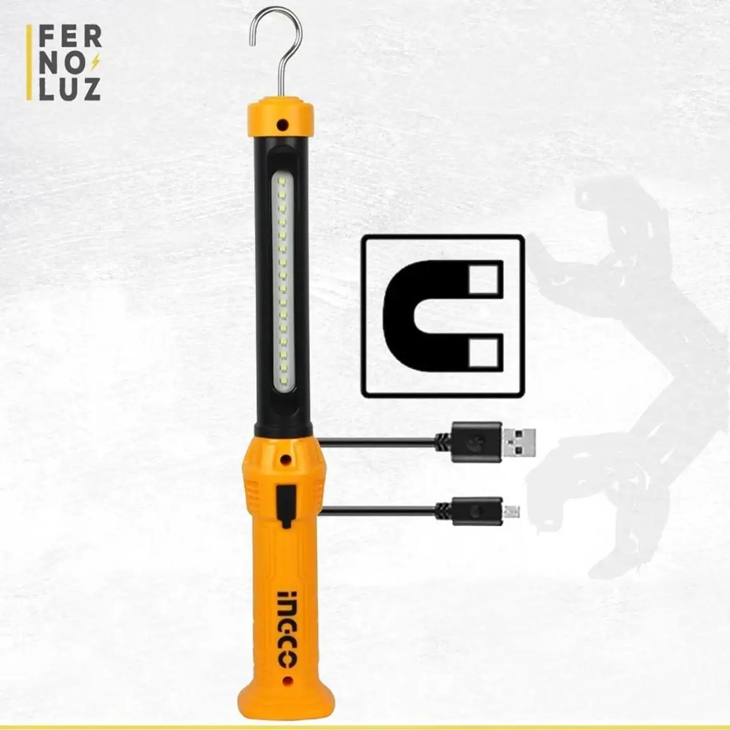Linterna Lámpara De Trabajo Led Ingco Recargable 300 Lm Blanco 11