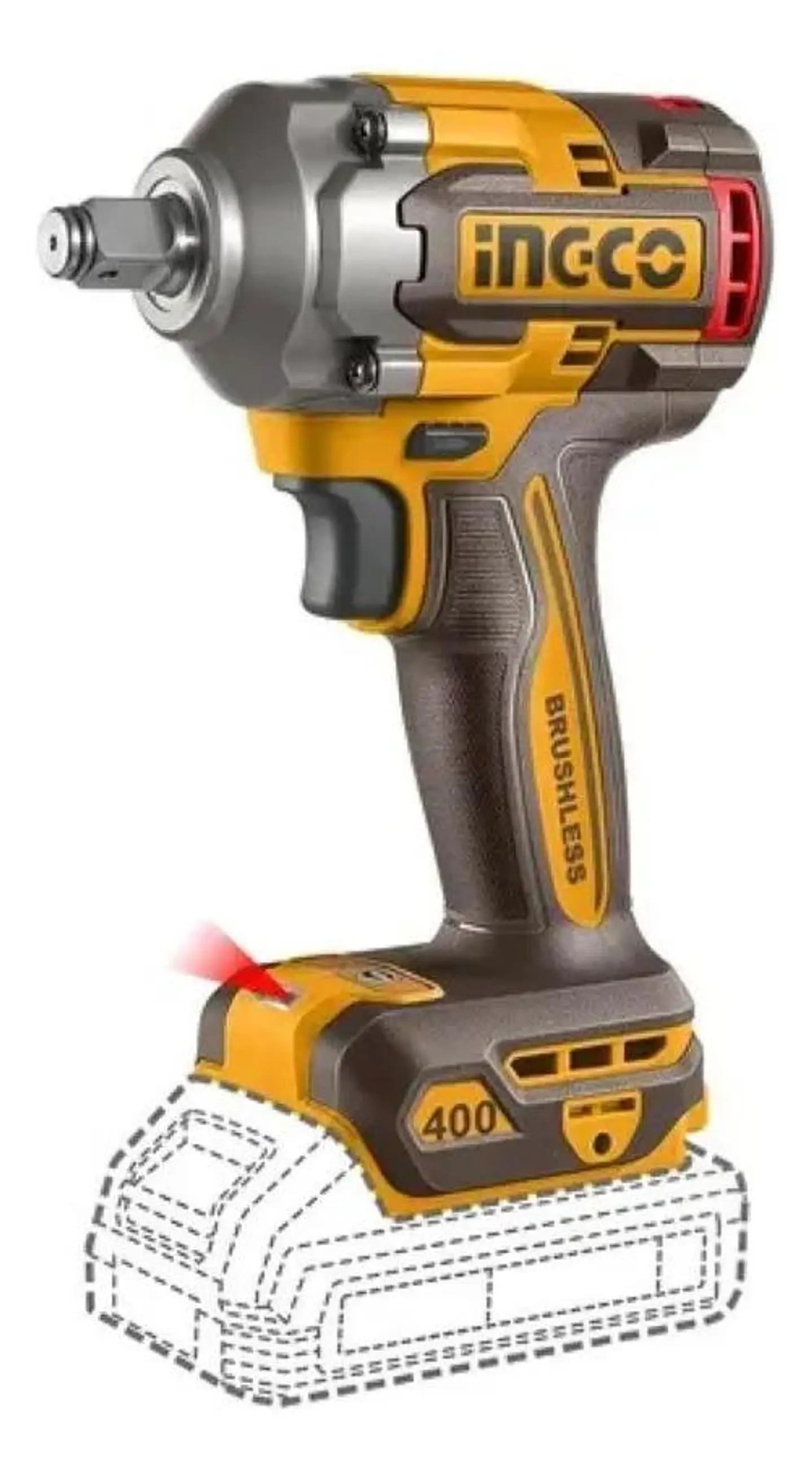 Pistola Llave De Impacto Bl 20v 400 Nm 1/2 Ingco Ciwli20401 Naranja 20v 50 Hz / 60 Hz 12