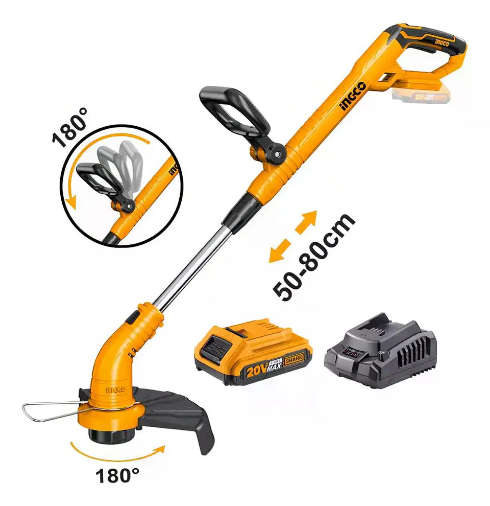 Bordeadora Orilladora Ingco Inalámbrica Ajustable 20v +ba+ca Anaranjado 12