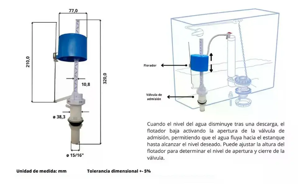 Valvula De Carga Vertical Para Wc Baño Taumm Tipo Fm 10