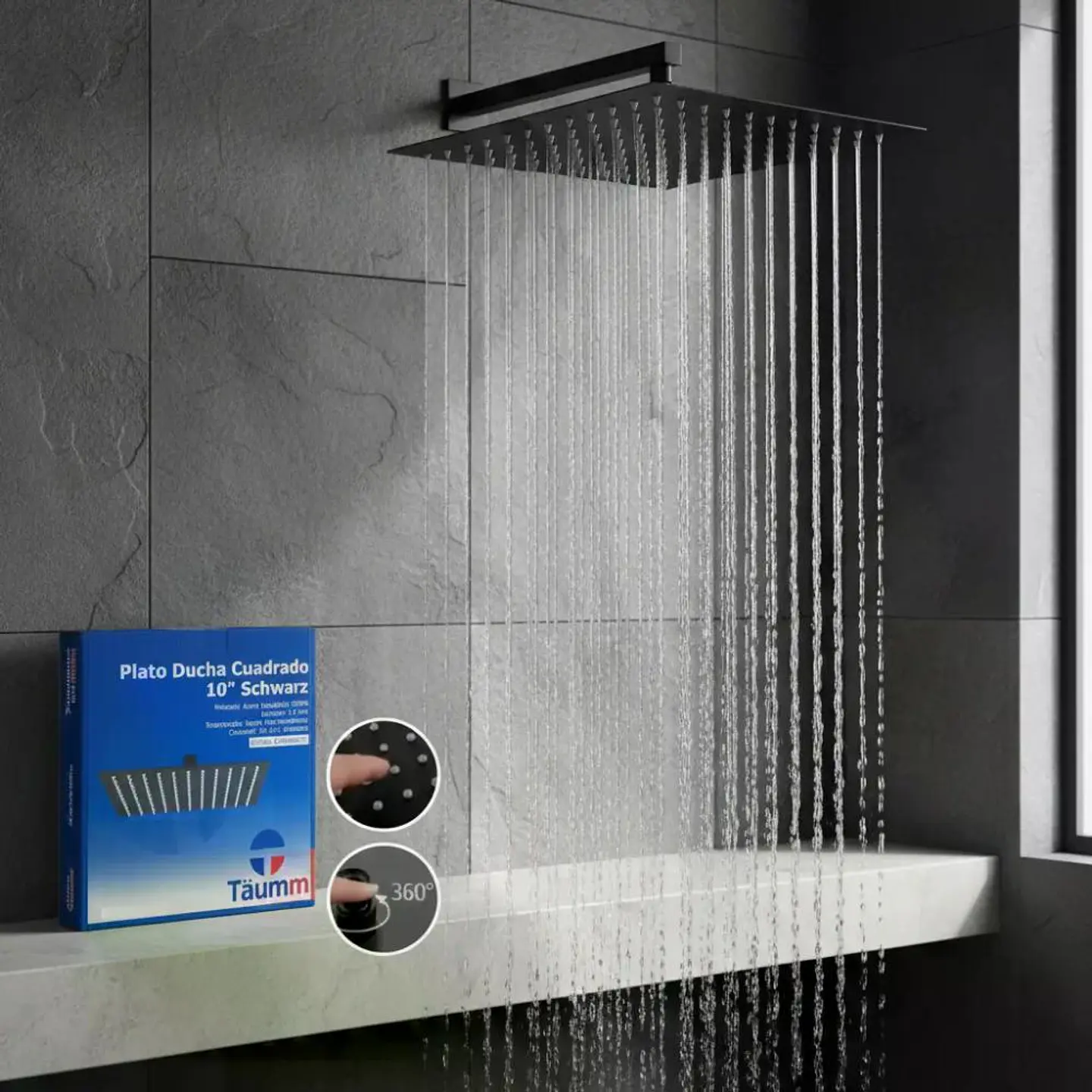 Plato Para Ducha Cuadrado 25 Cm Schwarz Taumm Negro Mate Negro 15