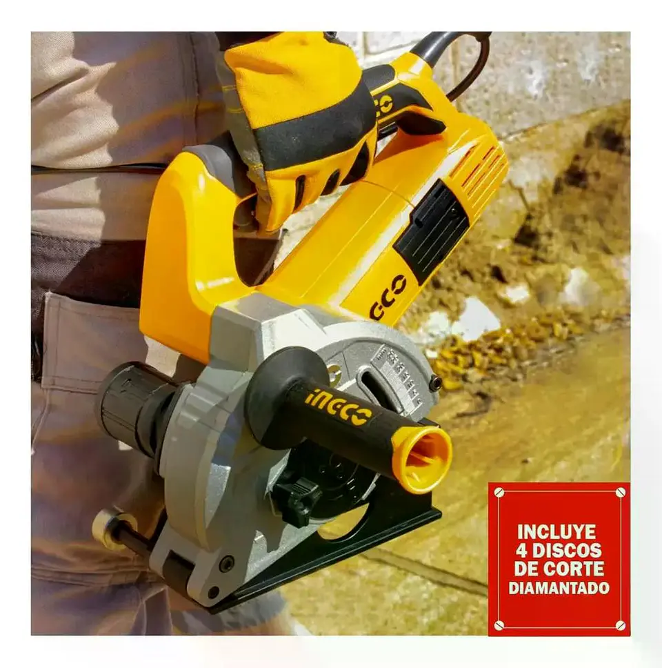 Sierra Cortadora De Muro Eléctrica Ingco 1500 W 125 Mm+ 8 Pz 15