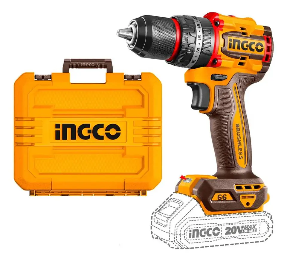 Taladro Perc Inalámbrico Bl 20v Ingco + 2 Bateria Cidli20668 - Amarillo - 50/60 14