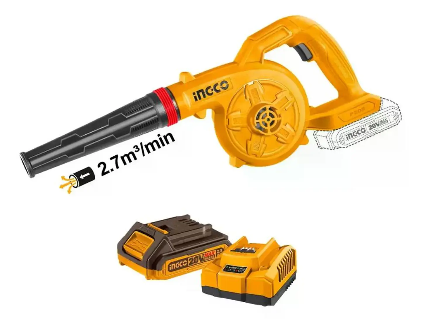 Soplador Inalámbrico 20v 2.7 M3/min Ingco Cabli200281 Naranja Claro 11